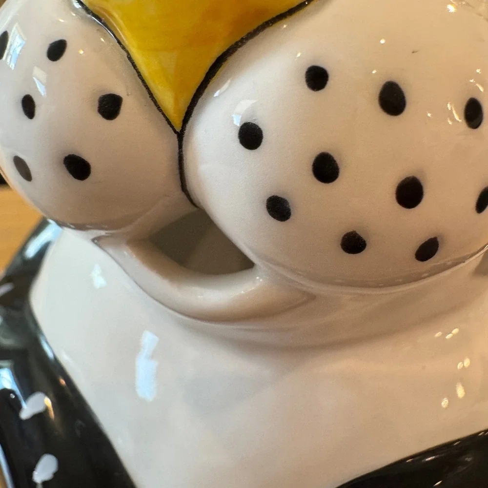 Vintage Dept 56 Polka Dot Rabbit Ceramic Pitcher Folk Art Ceramic Whimsical EUC